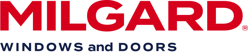 Milgard logo with “MILGARD” in large red letters above “WINDOWS and DOORS” in smaller blue letters on a light background.
